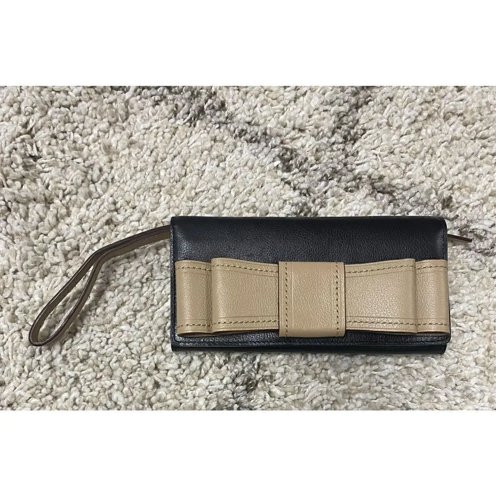 Kate Spade Black & Taupe Leather Elena Shoulder Bag & Wallet/Wristlet